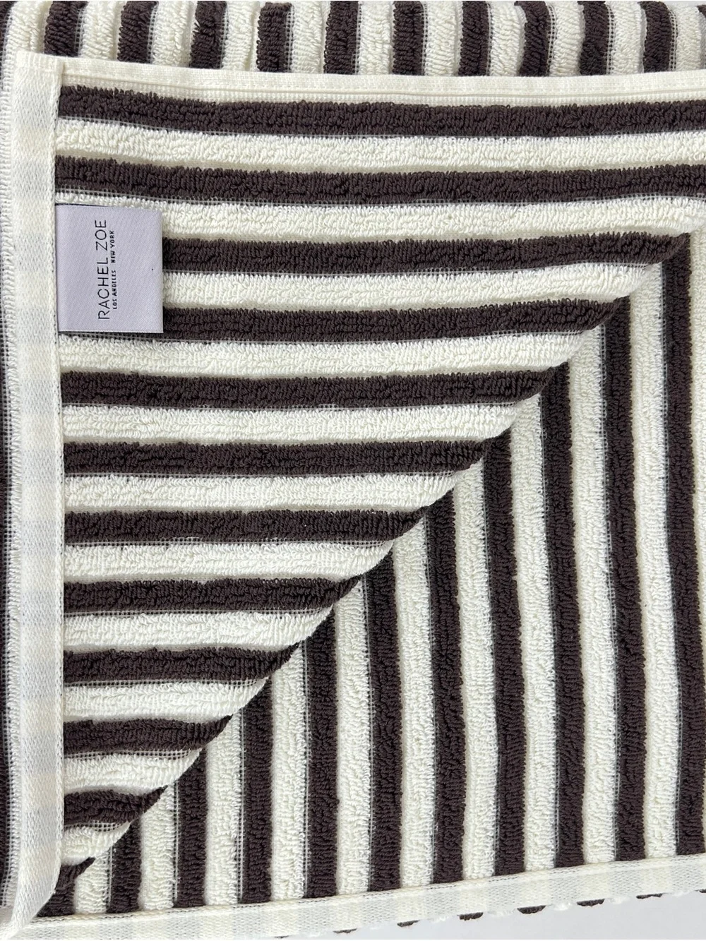 Rachel Zoe Bath Towels Brown and Cream Striped Soft 100% Cotton 2 Pc NEW